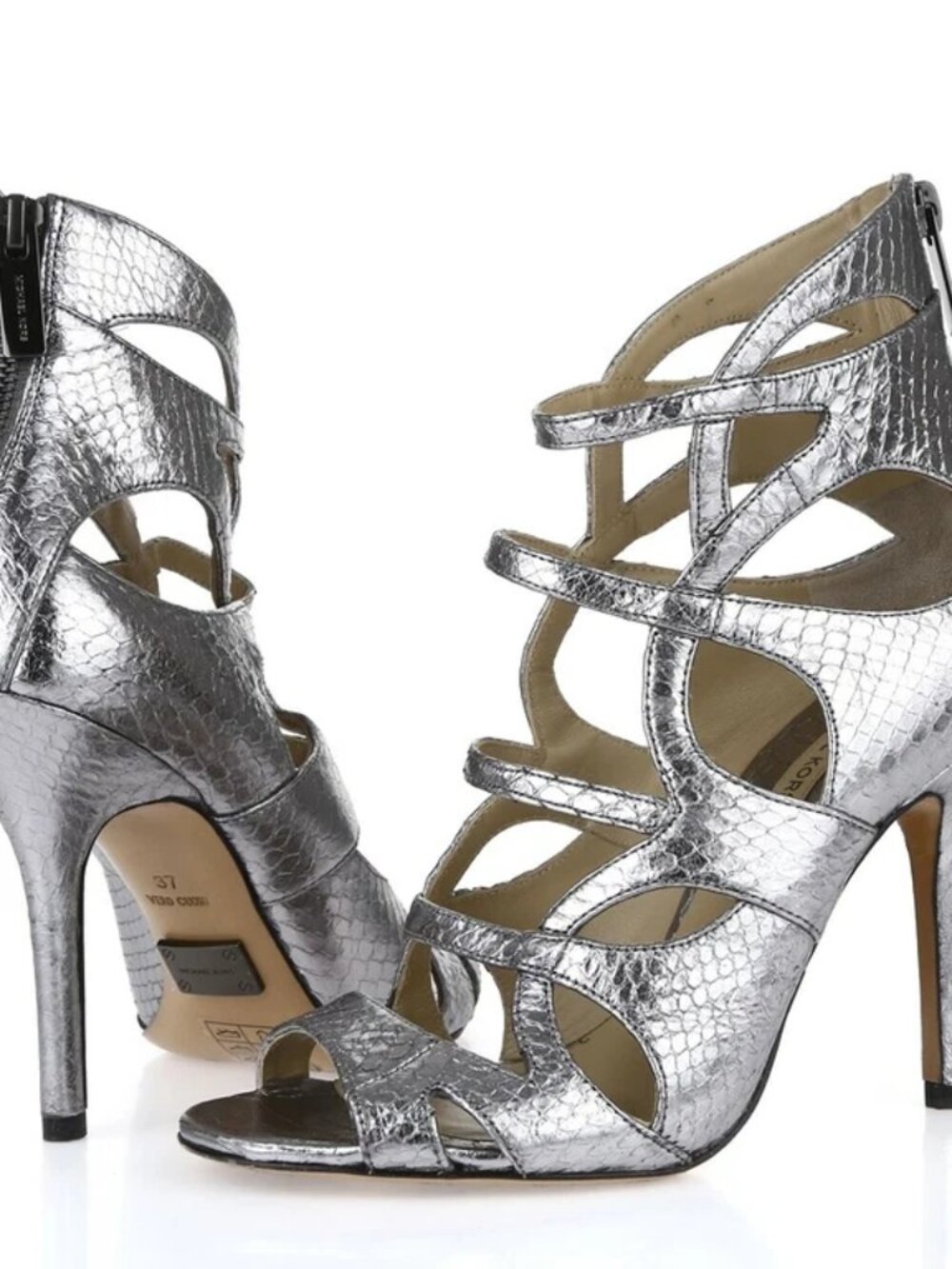 MICHAEL KORS runway Silver Snake Print Leather Gladiator Sandals Size 40